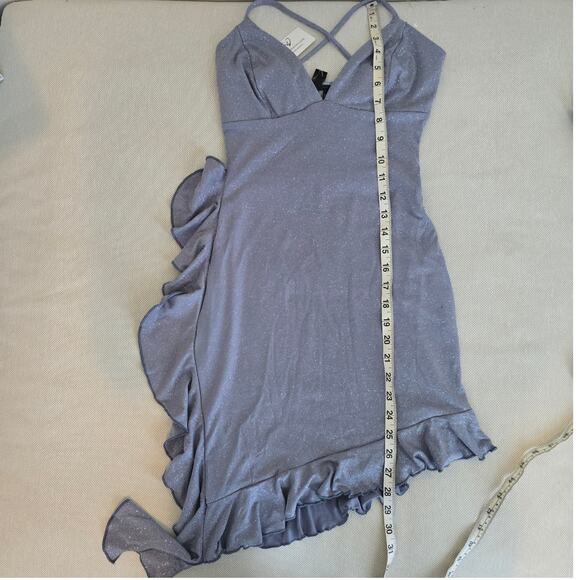 Windsor Baby Blue Sleeveless V-Neck Ruffle Glitter Mini Dress Size Small - Picture 8 of 8